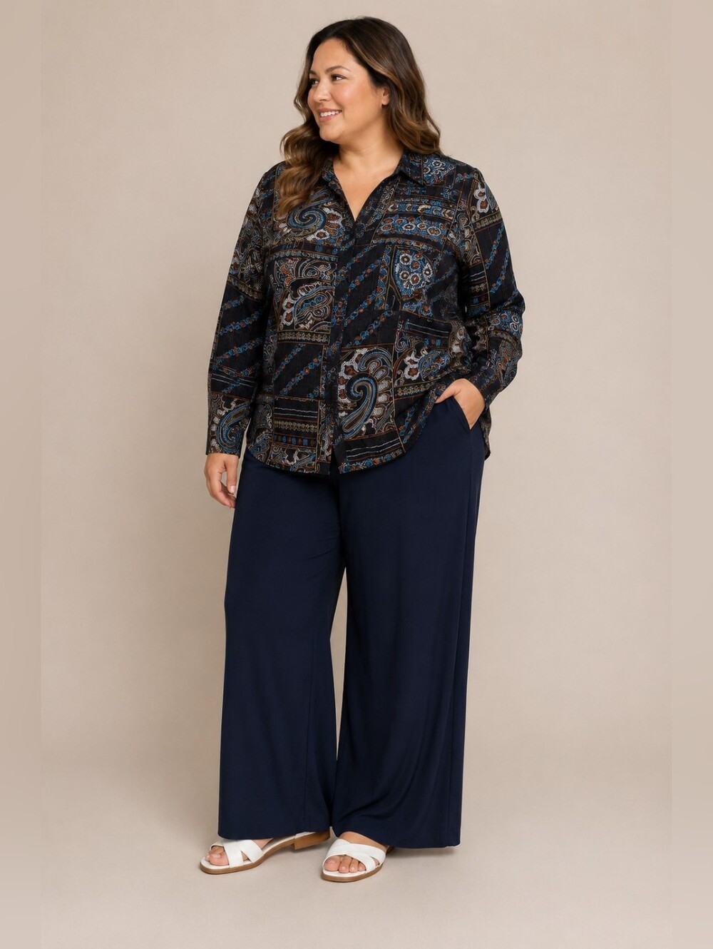 Mr.Max Plus In -Size 3x: Sheer Paisley Pattern Multi Colour Collared Button Down